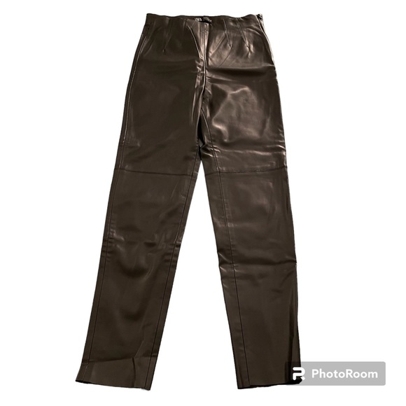 Zara Pants Vegan Leather Black High Waisted Side Zip Like New Size Medium - Picture 2 of 12